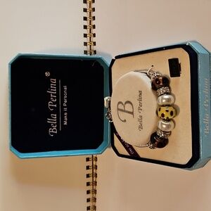 Bella Perlina Silver & Brown Charm Bracelet w/ Hand-Blown Glass Beads